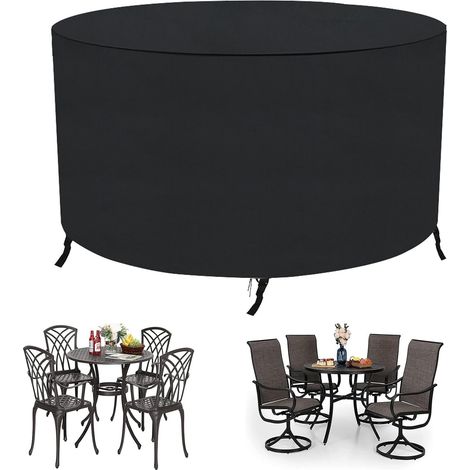 Housse ronde pour meubles de patio - Résistante au vent et à la poussière - Anti-UV - Imperméable - Pour table et chaise de salle à manger - Résistante aux intempéries - 12871cm (1/5)