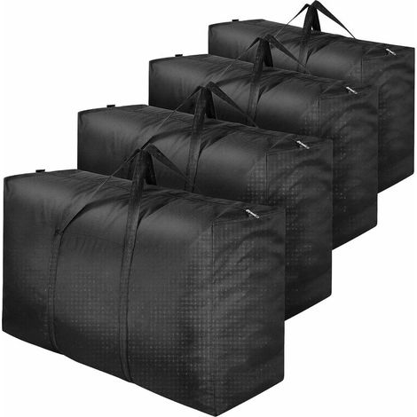 Lot de 4 grands sacs de rangement pour vêtements, tissu Oxford avec fermeture éclair, boîte de rangement sous le lit avec couvercle pour couette, couvertures, linge (noir) (1/4)