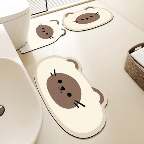 Chat à face châtaine, 4080cm, pièce unique [tapis de lavabo] Ensemble de tapis de toilette (ensemble de trois pièces) avec une texture de terre de diatomées en forme d'animaux de dessin animé, convie (1/4)
