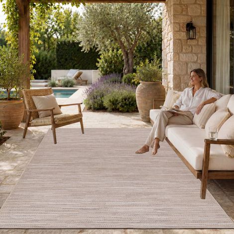 Paco Home Alfombra Exterior Interior Balcón Terraza Cocina Motivo Boho Étnico Moderno 120x160 cm, Beige 6