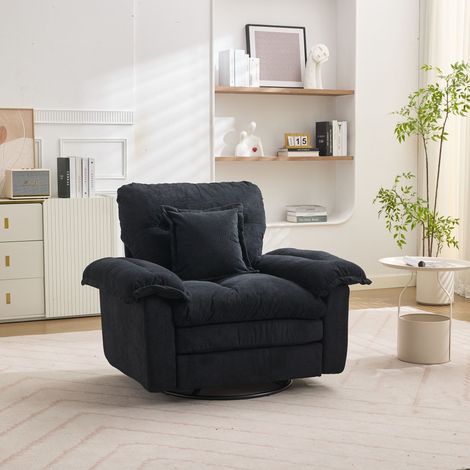 Fauteuil pivotant 360° en chenille noir, fauteuil large 1 place avec coussin de soutien, assise rembourrée, 116 x 84 x 96 cm (1/5)