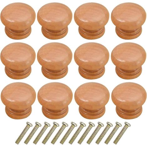 Lot de 12 boutons de porte et de tiroir vintage en bois de 33 mm, boutons ronds pour meubles. (1/5)