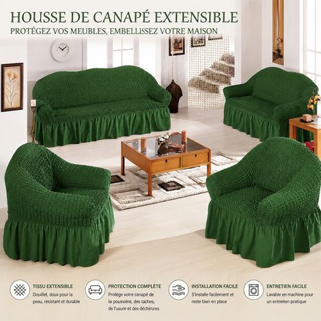 Housse de canapé extensible avec jupe vert de luxe pour module sans accoudoir 60-80 cm 60-80cm réf 8289 33 × 25 × 18 cm 700 g – Livraison gratuite