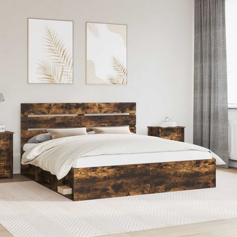 Estructura de cama con cabecera Roble ahumado 180 x 200 cm
