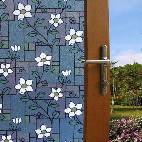 Film occultant fleurs 44.5x300cm, adhésif statique pour vitres, sans colle, anti-UV, protection privée, décor fenêtre, film fleuri électrostatique, occultation totale, pose facile. (1/5)