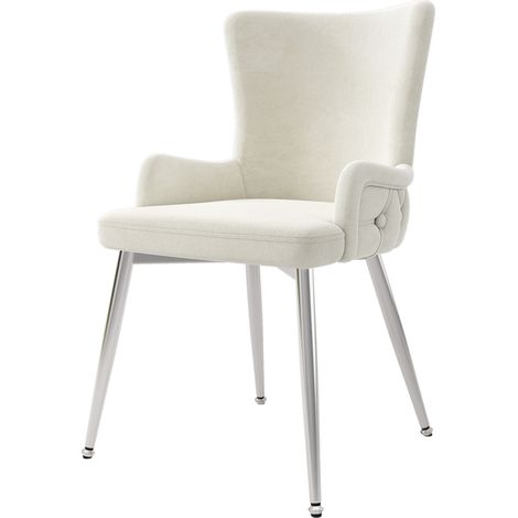 Lot de 6 chaises de salle à manger en velours beige avec pieds métalliques argentés (1/5)