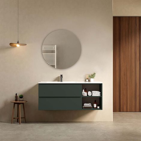Mobile bagno sospeso 120 cm Verde Comodoro Lavabo a Sinistra in Ceramica Specchio Tondo - Fiji Paint Plus (1/4)