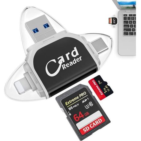 4-in-1 5-Gbit/s-SD/TF-Kartenleser – Schwarz – Kompatibel mit iOS, Android und Windows (1/4)