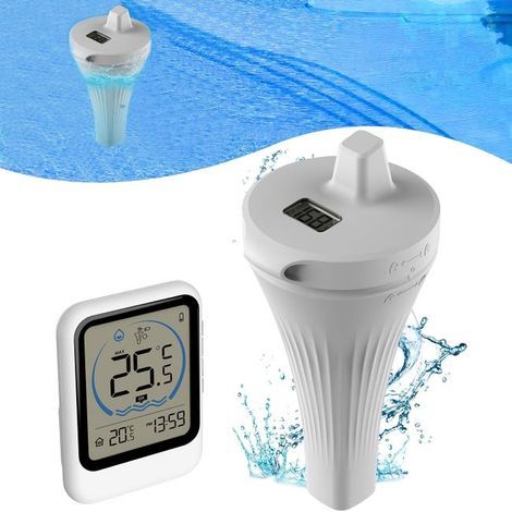 wireless pool thermometer, LED screen, waterproof, with temperature sensor, suitable for swimming pools (battery not included). (1/5)