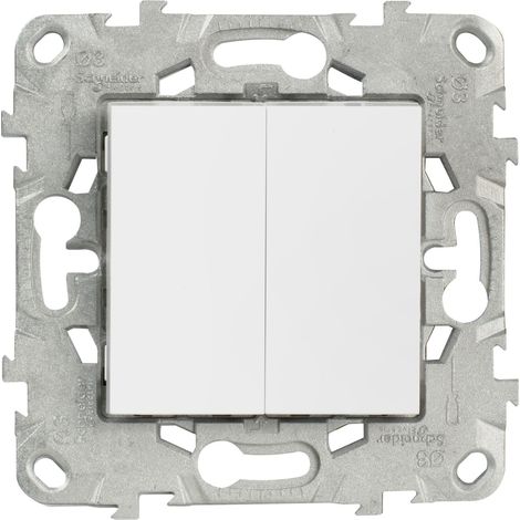 Schneider Electric – Double interrupteur va et vient 10A blanc – Bornes automatiques pour connexion rapide – Installation encastrée – PVC durable (1/3)