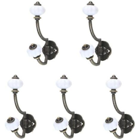 Paquete de 5 ganchos de pared de cerámica de bronce retro, ganchos de pared de estilo pastoral