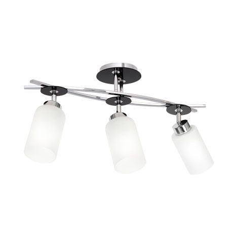 Plafonnier Tokio chromé, globes verre, 3xE27 Luminex