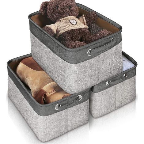 1 Panier de rangement, Coton et lin, Gris et noir, Tissu non tissé, Résistant à l'abrasion, Pour placard et bureau (1/5)