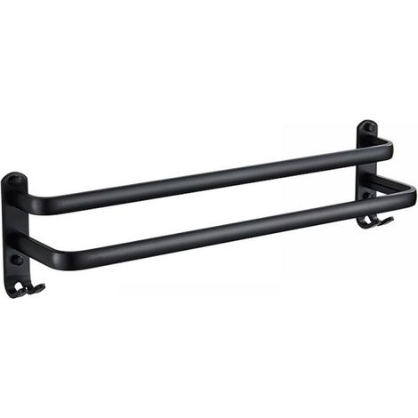Porte-serviettes mural adhésif noir mat pour salle de bain, porte-serviettes double usage en alliage d'aluminium (40 cm, double barre) (1/5)