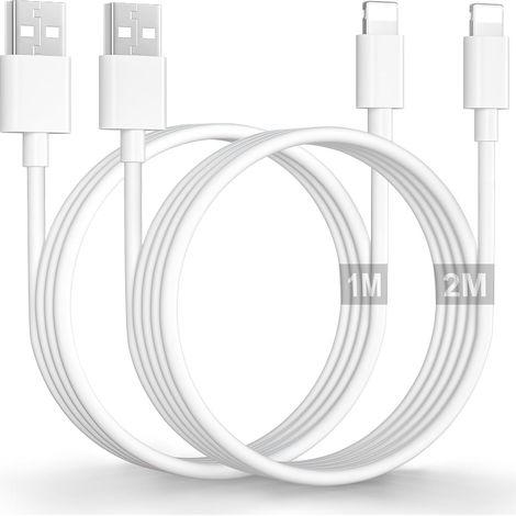 Cable iPhone 1M+2M/Lot de 2[Apple MFi Certified], Cable USB vers Lightning Câble Lightning Cable USB Charge Rapide Cordon Fil Chargeur pour iPhone 14/13/12 Mini/11 Pro Max/X/XS/XR/SE/8 Plus/7/6/5 (1/5)