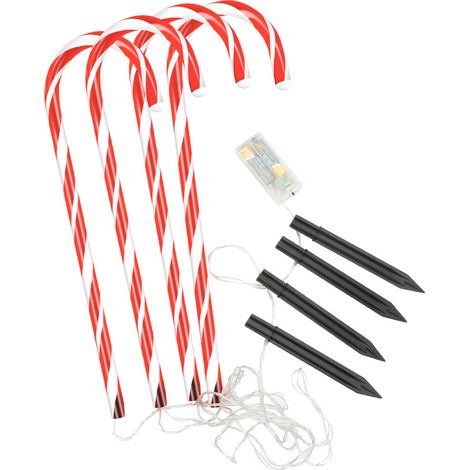 SWANEW 4 pezzi luci di canne di Natale. luci solari di canne di caramelle segnavia di canne di caramelle decorazione natalizia segnavia canna di zucchero LED luci da giardino solare luci da giardino (1/5)