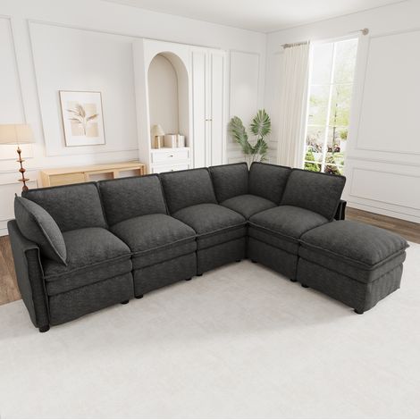 Canapé d'angle modulable XXL 344x127x91 cm en chenille gris, avec fonction couchage – MEUBLIV (1/5)