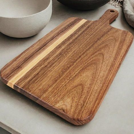 Planche à découper en bois d'acacia réversible 35 x 18 x 1,5 cm, avec poignée, plateau de service (1/4)