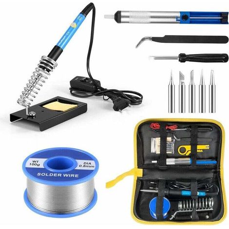 Kit de soudure pour fer à souder 60 W 220 V, pompe à dessouder à température réglable, support de fil avec 5 têtes de soudure, pince à épiler, pompe à dessouder antistatique, etc.