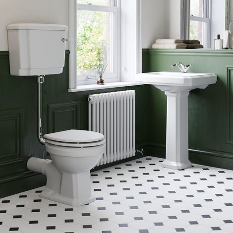 Traditional Cloakroom Suite Low Level Toilet 1 Tap Hole Basin Pedestal Bathroom (1/5)