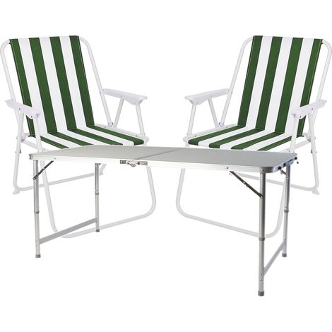 3-teiliges Campingmöbel Set 120x60x58/70cm grün-weiß-MMC330872+2xMPO2600GW (1/3)