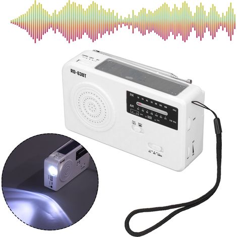 Multifunktionale Radio-Taschenlampe, Kurbelradio mit Solarbetrieb, Notfall-Taschenlampe, USB-aufladbar, weiß (1/5)