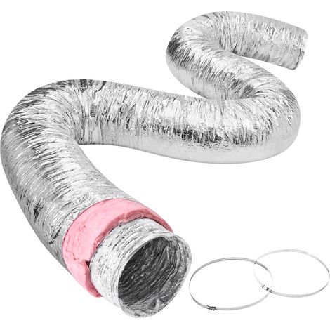 VEVOR Tubo Flexible Aislado 158x7620 mm Conducto de Ventilación con Aislamiento Termico de Aluminio PET con 2 Abrazaderas de Manguera Protección de 3 Capas para Calefacción, Refrigeración, R-6.0