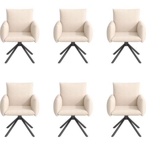 Set di 6 sedie da pranzo girevoli a 360° in velluto beige con gambe in metallo e braccioli (1/5)
