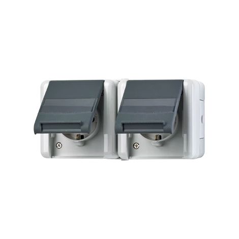 Jung Double prise SCHUKO®, câblée, 16 A 250 V , avec champ d'inscription, horizontal, IP 44, WG 800, anthracite 8220 NAW