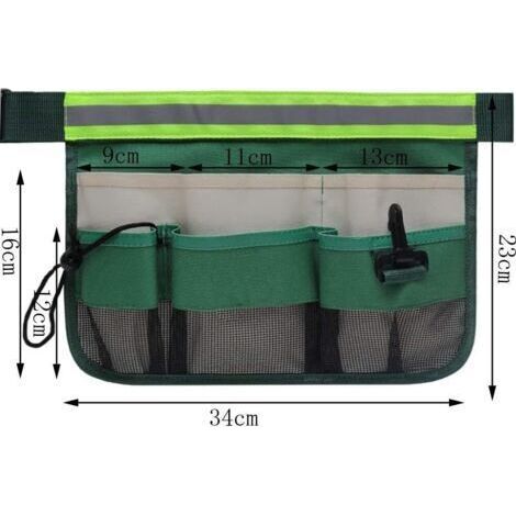 Sac banane de jardin suspendu et réglable avec 7 poches pour outils de jardinage, bande réfléchissante, pour pinces, clés et outils de nettoyage.