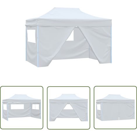 The Living Store Tente pliable de réception avec 4 parois 3 x 4,5 m Blanc - Tents Pliantes - Tentes De Fête - Tonnelles - Structures Exterieures - Abri Solaire (1/5)