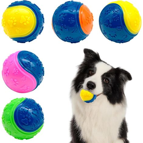 Juego de 5 pelotas chirriantes para perros, juguetes para masticar para jugar, entrenar, interactuar y aliviar el aburrimiento.