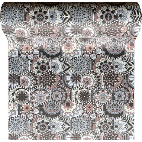 Tappeto Passatoia Cucina Antiscivolo Larghezza Maxi 100 Cm Antimacchia Multiuso Corridoio Soggiorno Lavabile Ingresso Camera Esagoni marroni - 100x100cm (1/5)