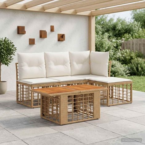 vidaXL Set Divano da Giardino 5 pz Naturale e Bianco Crema polyrattan (1/5)