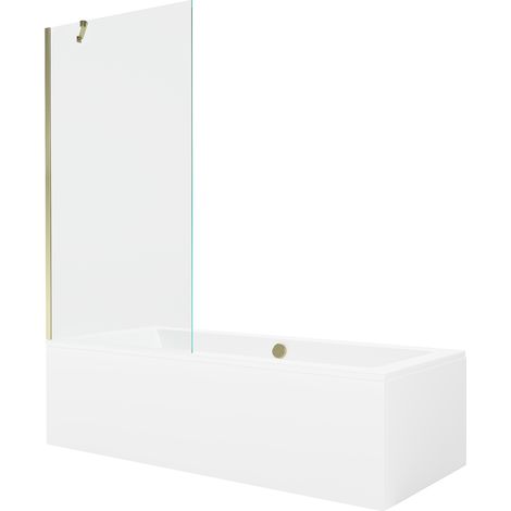 Mexen Cube Rechteckige Badewanne 170 x 80 cm mit Verkleidung und 1-flügeliger Duschwand 90 cm, transparent, gold (1/5)