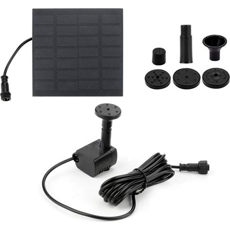 Bomba solar para fuente con 4 boquillas y cable de conexión de 3 metros. Ideal para bebederos para pájaros, estanques, jardines o piscinas.