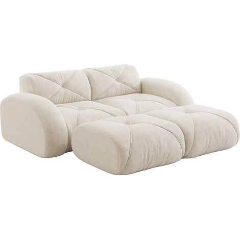 Sofá modular de 2 plazas sin estructura con 2 otomanas de chenilla beige claro HOMVRA (1/5)