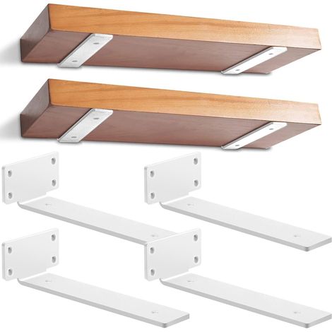 Lot de 4 - Support étagère flottante - Fixation murale métal - Montage invisible pour rangement salon cuisine bureau - Blanc - 30cm (1/5)
