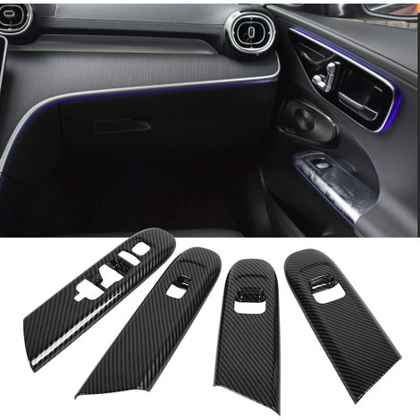 Modification automobile : Kit de 4 pièces pour panneaux de lève-vitre Mercedes-Benz Classe C 2022, texture fibre de carbone (1/5)