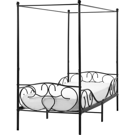 Cama con dosel decorativo somier de barras de metal negro 90 x 200 cm Sormery