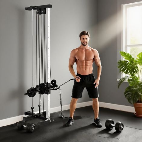 Stazione per allenamento della parte superiore del corpo a doppia puleggia, regolabile in 15 posizioni, da montare a parete, ideale per casa, fitness, palestra e altro ancora.