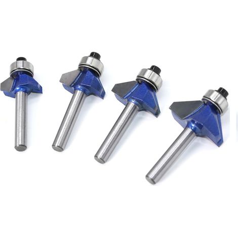 4pcs 6mm manche 45 degrés Chanfrein Cutter carbure bordure moulage Cutter Chanfrein de travail du bois avec roulement à billes (1/5)