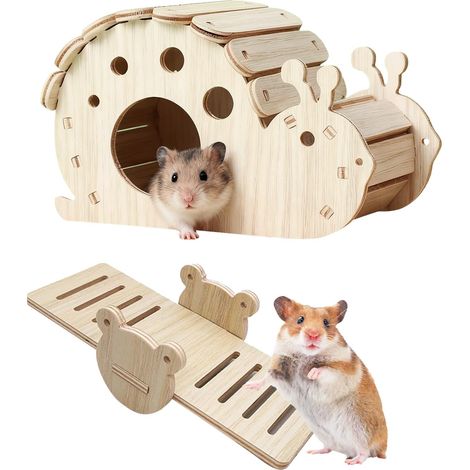 Maison Hamster, Cabane Cochon d'Inde en Bois, Maison pour Hamster Forme d'Escargot avec Hamster Jouet Balançoire à Bascule en Bois, Cachette pour Hamsters, Chinchilla, Gerbilles, Petit Animal (1/5)