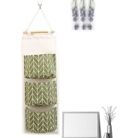Literie au-dessus de la porte organisateur suspendu sac de rangement pour placard avec 3 poches, vert (1/5)