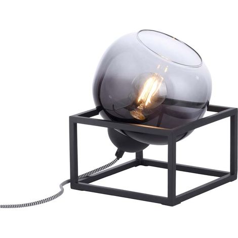 Tischlampe Nachttischleuchte Wohnzimmerlampe schwarz Retro Rauchglas H 23,6 cm (1/5)