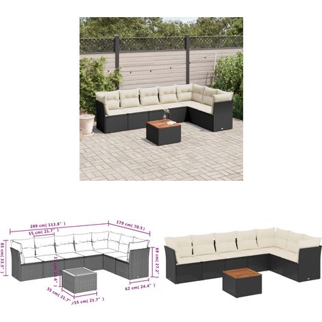 8-tlg. Garten-Sofagarnitur mit Kissen Schwarz Poly Rattan - Gartensortiment - Outdoor Möbel - Lounge Set - Gartenlounge - Rattan Gartenmöbel - Home & Living (1/3)