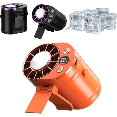 Ventilateur voiture 3000mAh clip 360° LED rechargeable, ventilateur refroidissement portable pour été,Orange (1/5)