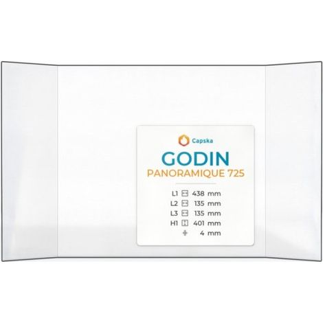 Vitre Godin PANORAMIQUE 725 - Verre Prismatique pour insert - (135 + 438 + 135) x 401 mm (L2+L1+L3 x H1) - 4 mm