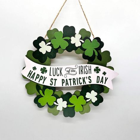 Guirlande De Trèfles - Panneau En Bois Avec Bannière « Luck Of The Irish » - Décoration Pour Porte Mur Intérieur Extérieur - 1 Pièce (1/5)