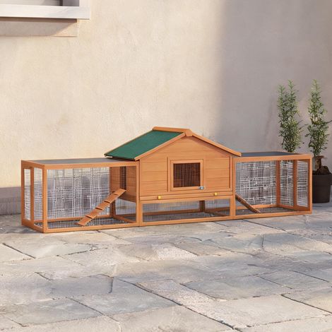 Clapier à lapins en bois avec 2 enclos 309 x 79 x 86 cm (1/5)